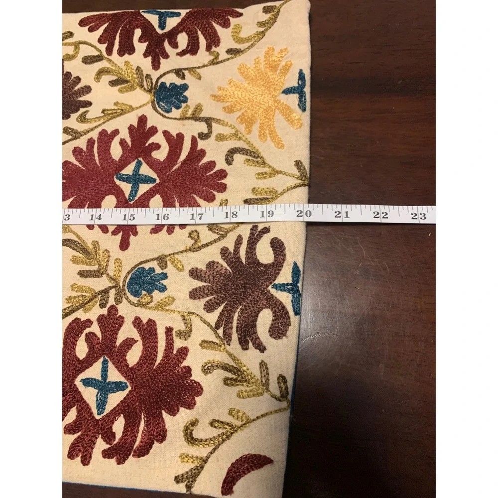 Pier 1 Imports Embroidered Floral Lumbar Pillow Cover 14x20 Boho Turquoise Gold